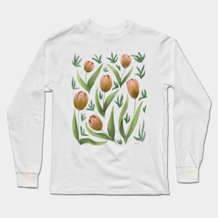 Tulip Garden Orange and Teal Long Sleeve T-Shirt